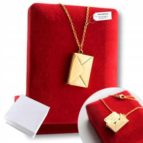  Gold-Umschlag-Halskette mit Gravur für Geschenkidee zum Muttertag. Stahl