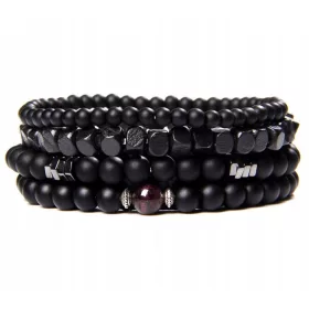  DAMEN-ARMBAND-SET 4in1 NATURSTEINE ONYX, GRANIT UND HOLZ