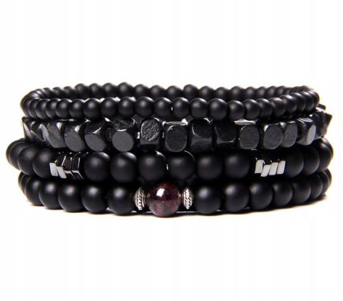  DAMEN-ARMBAND-SET 4in1 NATURSTEINE ONYX, GRANIT UND HOLZ