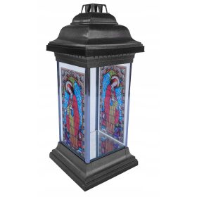  Kapellenkerze, Glaslaterne, Buntglas, 36 cm, silberfarben