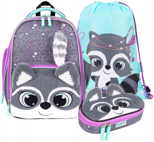  BABMIBO Waschbär-Schulrucksack, leichter Plüsch-Waschbär-Premium
