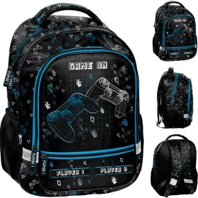    Paso-Schulrucksack mit mehreren Fächern, Weiß, Schwarz, Blautöne, Grau- und Silbertöne, Mehrfarbig, 19 l