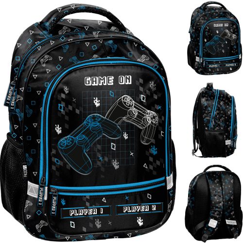  Paso-Schulrucksack mit mehreren Fächern, Weiß, Schwarz, Blautöne, Grau- und Silbertöne, Mehrfarbig, 19 l