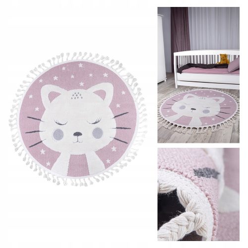  Runder Teppich für Mädchen Skandi Kids Rosa Teppich, Kreis 150x150