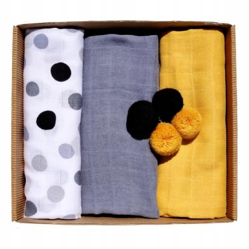  EGA KIDS Musselinwindeln Eco Pompons 60x80cm gelbgrau (2546), 3 Stk.