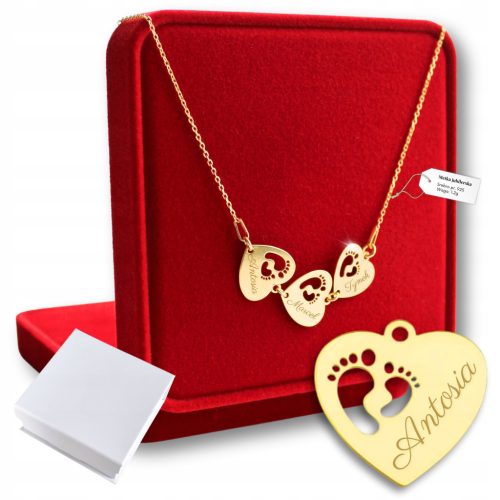  Goldkette Halskette Drei Herzen Füße 925 GRAVUR Geschenk für Mama