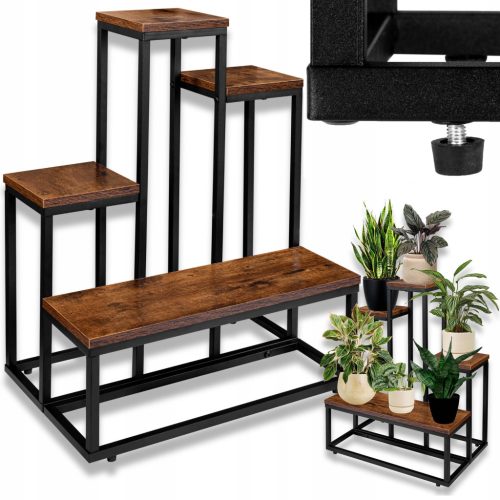  STEHENDER BLUMENSTÄNDER METALL-BLUMENSTÄNDER RUSTIKALE EICHE LOFT-REGALE 67 cm