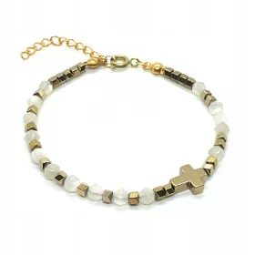  Damen-Rosenkranzarmband, Steine, Mondstein, Edelstahl