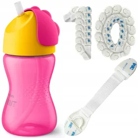    Philips Avent Becher mit Strohhalm 300 ml rosa + 10X MÖBEL-SICHERHEITSSCHLOSS FÜR SCHUBLADEN, SCHRANKTÜREN, AUSRÜSTUNG