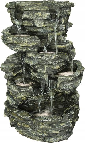  Kaskaden-Gartenbrunnen mit 4 LED-Lichtern, 81 cm