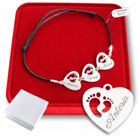    925 Silber Armband GRAVUR Herz Füße Mama Drei Herzen als Geschenk