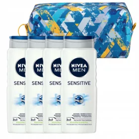    NIVEA MEN SENSITIVE Herren-Duschgel zum Waschen 500 ml x4 + Kosmetiktasche