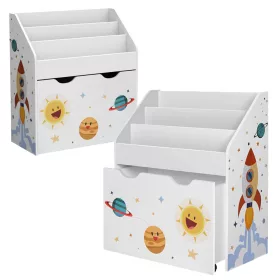    Bücherregal Kinderschrank für Spielzeug, Bücher mit ausziehbarer Organizerbox