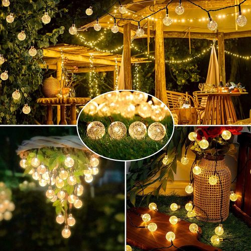 9,5 m lange Girlanden-Solar-Gartenlampen, 50 LED-Wärmekugeln, weiß