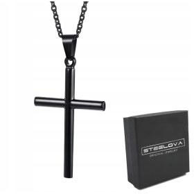  Schwarzer Kreuzanhänger, runde Arme, 316L-Stahl