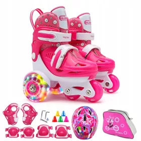    Einsteiger-Rollschuhschuh-Set für Kinder. Rosa Rollschuhe, Größen 27–30