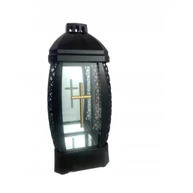  Kerze, Kapelle, glamouröses Kreuz, schwarz, 30 cm, Spiegel