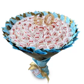    Süßer Blumenstrauß mit Raffaello 60 Stk. Geschenk zum 60. Geburtstag, Jubiläum, Erstkommunion