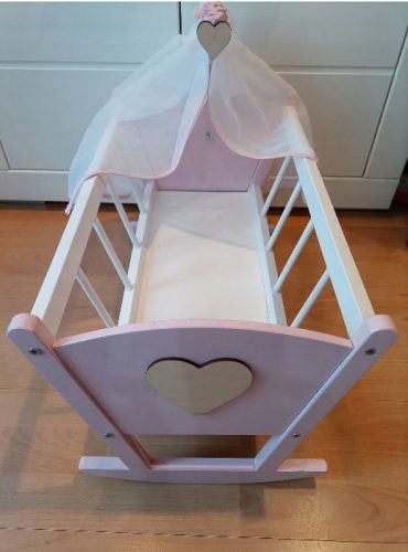  ROSA WIEGE MIT MÜTZE + BETTWÄSCHE BUNTE HOLZWIEGE FÜR PUPPEN