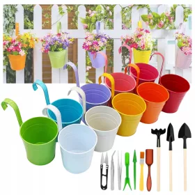   Blumentopf Bunte Blumentöpfe 10 cm x 10 x 13,5 cm, mehrfarbiges Metall