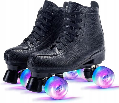  Klassische Rollschuhe für Erwachsene mit leuchtenden Rädern, SCHWARZ, Größe 42
