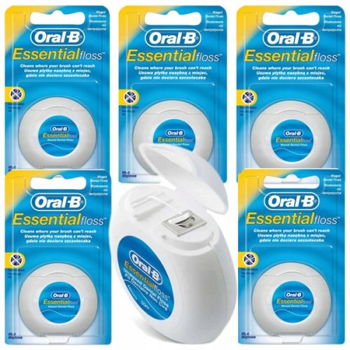  ORAL-B Essential Floss NICHT GEWACHSTE ZAHNseide, Minze, 50 m – 5 Stück