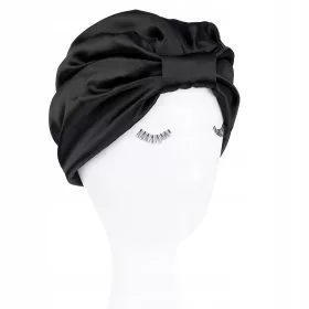  SATIN-TURBAN-SCHLAFMÜTZE, SCHWARZ