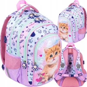   Schulrucksack für Mädchen "Pastel Kitty" mit 4 Fächern und ergonomischem Design