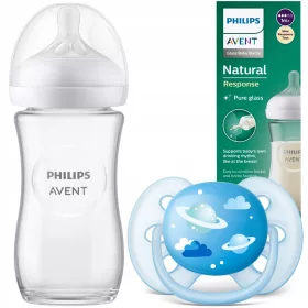    Philips Avent Natural Flasche SCY933/01 240 ml + Philips Avent Schnuller kieferorthopädisches Silikon 6 m +