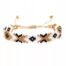    Geflochtenes Perlenarmband mit zartem Aztekenmuster, verstellbar an einer Schnur