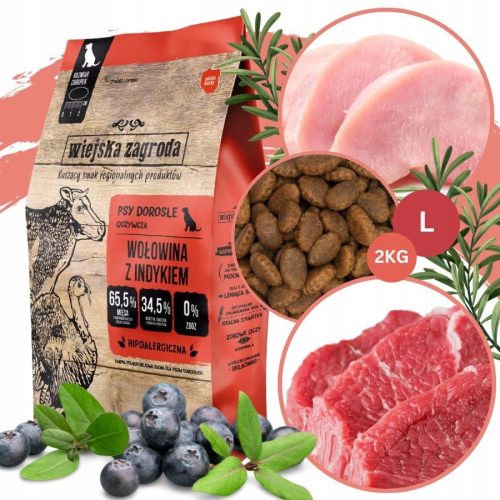  Wiejska Zagroda Trockenfutter für Hunde RINDFLEISCH TRUTHAHN GEMÜSE Große Rassen L 2kg