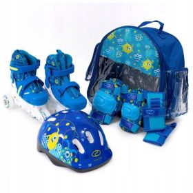    LED-Gummi-Rollschuhe + Protektoren + Helm Combo Monster-Set, Größen 30-33