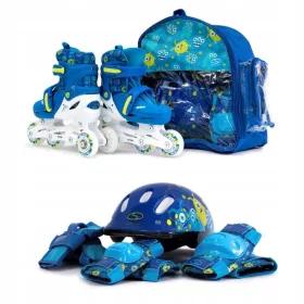    Set aus verstellbaren LED-Rollschuhen + Protektoren + Helm 26-29 Combo Monster