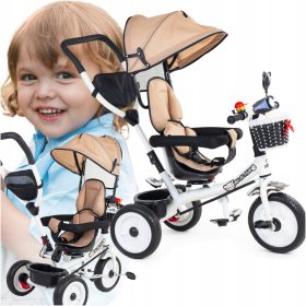    BE-ACTIVE.PL dreirädriges Fahrrad Dreirädriges Kinderfahrrad 3in1 drehbar Beige, Schwarz