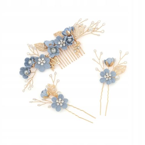  Ein Set Hochzeitshaarschmuck, Kamm, Haarnadeln, goldblaue Haarnadeln