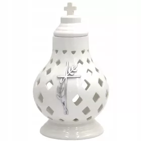  Kerzen-Buntglas-Keramikvase, weiß, LW18