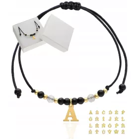    Armband mit dem Buchstaben AGAT, Natursteine, Schwarz und Gold, SILBER 925