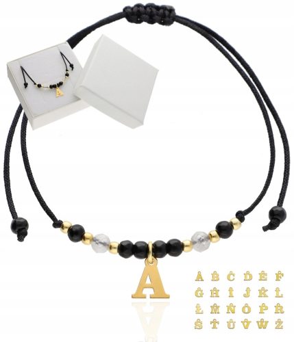  Armband mit dem Buchstaben AGAT, Natursteine, Schwarz und Gold, SILBER 925
