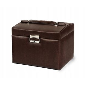  Schmuckschatulle aus braunem Leder, brauner Koffer