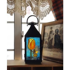  Blumenfee Buntglaslaterne, Gartendeko Nachtlicht