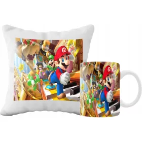    SUPER-BECHER- UND KISSEN-SET + KOSTENLOSE NAMENSMUSTER FÜR SUPER MARIO-SPIELE