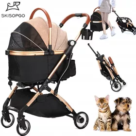    SKISOPGO 3IN1 ABNEHMBARER, KLAPPBARER KINDERWAGEN FÜR HUNDE UND KATZEN + Entzückendes Katzennest