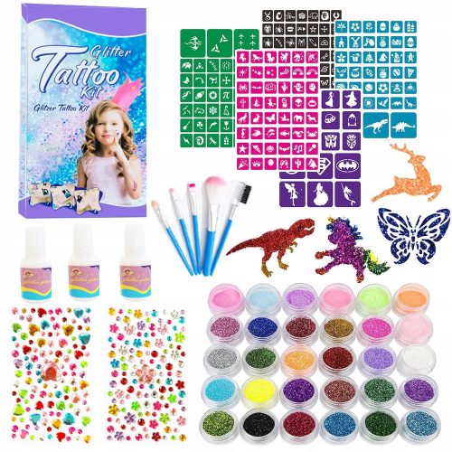  TATTOOS GROßES MEGA-SET GLITTER, WASCHBARE GLITZERMUSTERVORLAGEN