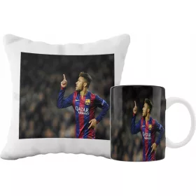    SUPER-BECHER- UND KISSENSET + KOSTENLOSE NAMENS-NEYMAR-FUSSBALLSPIELER-DESIGNS