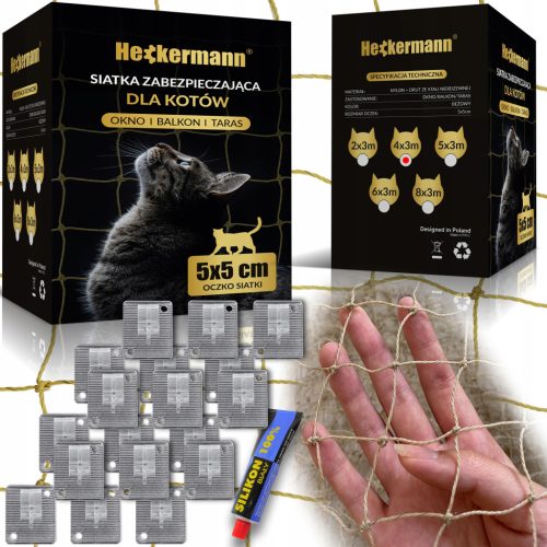  BALKONNETZ MIT PREMIUMDRAHT FÜR KATZE OHNE BOHRSET 4x3m