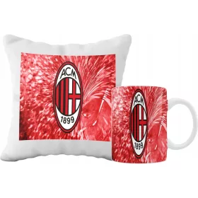    SUPER-BECHER- UND KISSEN-SET + KOSTENLOSE NAMENSGRAFIKEN DES TEAMS AC MILAN