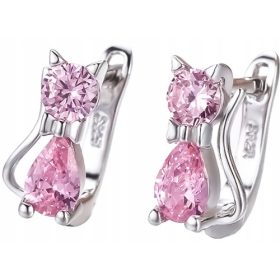    925 Silberohrringe, rosa Katzen für Mädchen, silberne Katzenohrringe