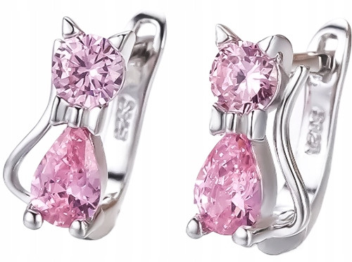  925 Silberohrringe, rosa Katzen für Mädchen, silberne Katzenohrringe