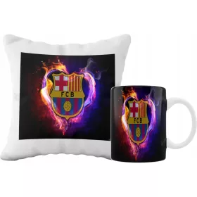    SUPERBECHER- UND KISSENSET + KOSTENLOSE NAMENSGRAFIKEN DER TEAMS DES FC BARCELONA
