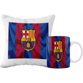    SUPER-BECHER- UND KISSEN-SET + KOSTENLOSE NAMENS-DESIGNS DER TEAMS DES FC BARCELONA